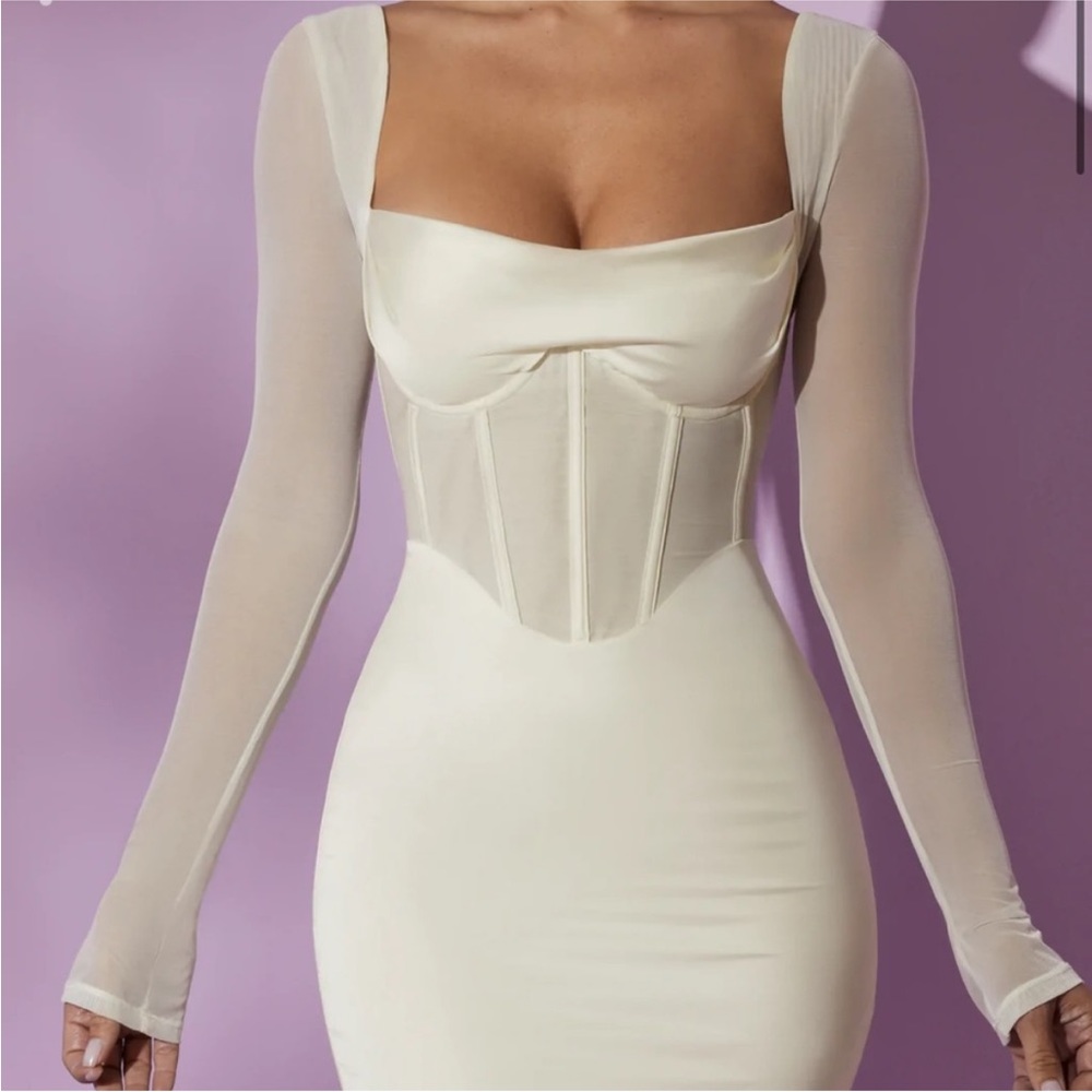 LORIENT
Long Sleeve Mesh Corset Mini Dress in White